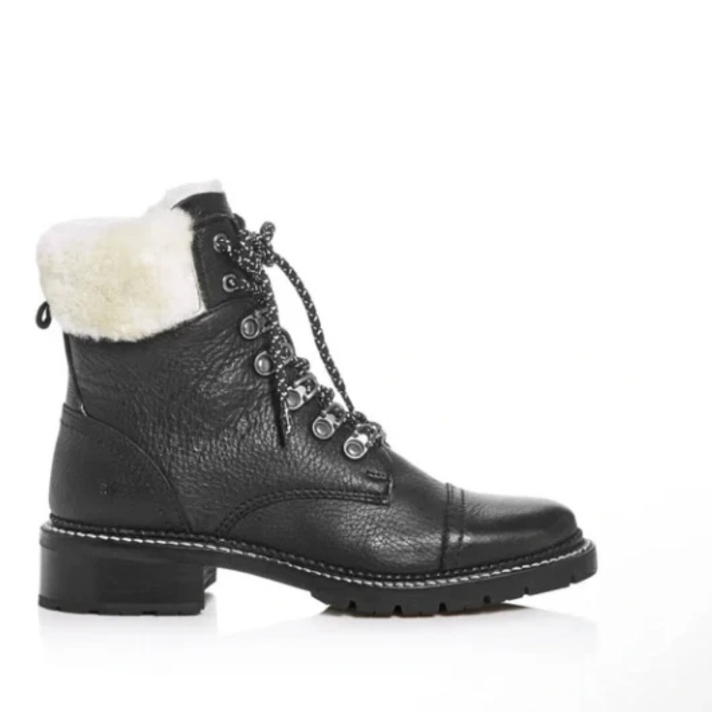 NWT REAL FUR fyre Samantha Hiker Weatherproof Lace-Up Boots black leather sz11